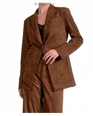 Elan Single Button Suede Blazer - Brown