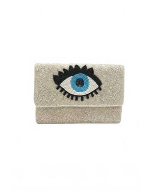 Golden Stella Evil Eye Beaded Mini Clutch - Natural