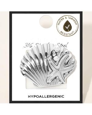 Fashnzfab Secret Box_Stainless Steel Bold Starfish Embossed Textured Seashell Ring - Gray