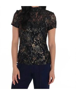 FRANK LYMAN Floral Emroidered Lace Top - Black