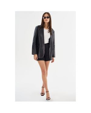 Lamarque Karrin Distressed Leather Blazer - Black
