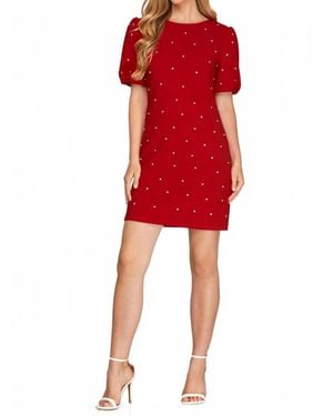 She + Sky Scattered Rhinestone Trim Short Dress