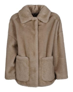 Herno Soft Faux Fur Polyester Bomber Jacket - Brown