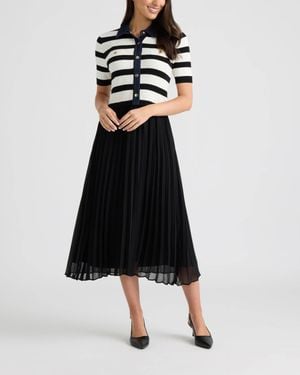 Ellen Tracy Short Sleeve Twofer Dress With Pleated Skirt - Black
