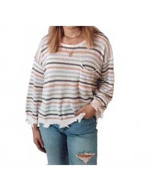 Miou Muse Stripe Light Weight Long Sleeve Top - Gray