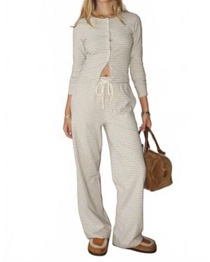 Bailey Rose Coastal Striped Drawstring Lounge Pants - White