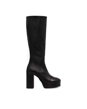 Alohas Joanna High Block Heel Leather Boots - Black
