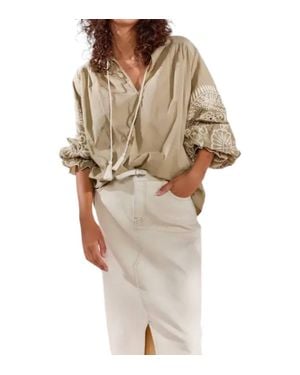 Summum Embroidered Sleeve Top - Natural