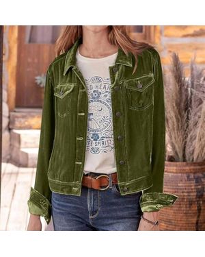 UZWholesale Cropped Velvet Jacket With Lapel - Green