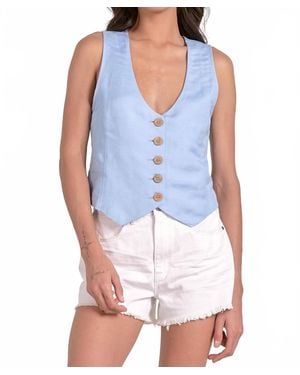 Elan Linen Button Down Vest - Blue