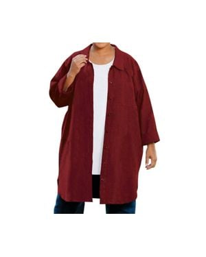 On The Plus Side Crinkle Cotton Long Sleeve Collar Button Up Tunic - Red