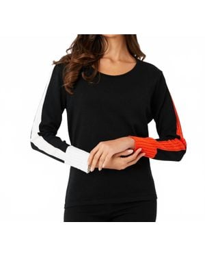 French Kyss Braided Sleeve Scoop Neck Top - Black