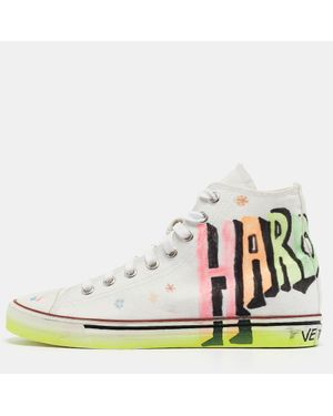 Vetements Canvas Printed Hard Core Happiness High Top Sneakers - White