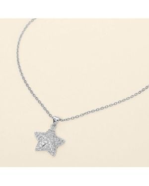 Fashnzfab Stainless Steel Rhinestone Pave Star Pendant Necklace - Natural