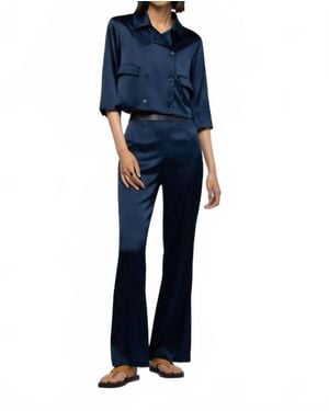 Max & Moi Balicia Silk Pant With Leather Detail - Blue