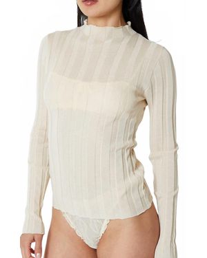 Find Me Now Second Skin Wide Ribbed Mock Neck Top - Natural