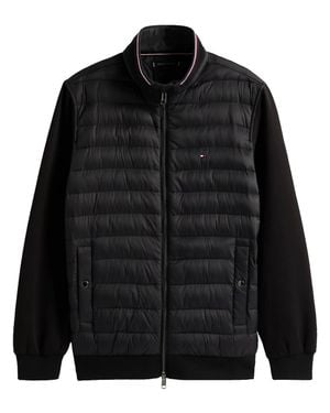 Tommy Hilfiger Quilted Casual Jacket With Stand Collar And Contrasting Stripes - Black