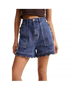 Listicle Scallop Button Denim Shorts - Blue