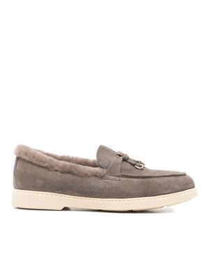 Doucal's Adler Plush Fur Lining Suede Loafers - Gray