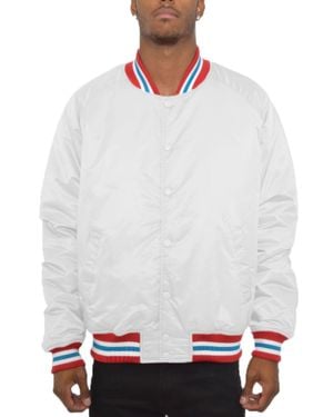 TRUEDAMES Satin Varsity Bomber Jacket - White