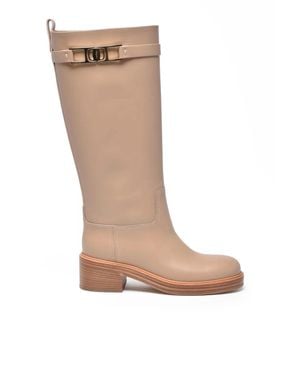 Ferragamo Leather Rosalie Boots - White