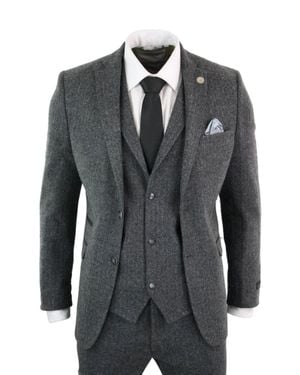 TruClothing Stz11 3 Piece Tweed Suit Herringbone - Black