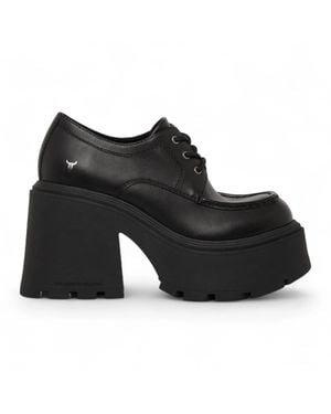 Windsor Smith Leather Ankle Boots Chunky Platform Lace-Up Shoes - Black