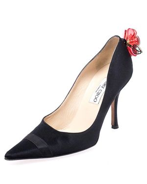 Jimmy Choo Satin Plastic Flower Clip Pointed Toe Pumps - Blue