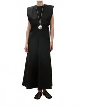 Alysi Long Crewneck Poplin Dress - Black