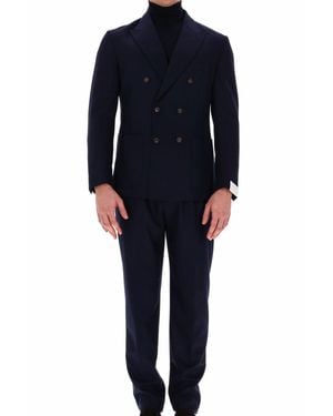 Eleventy Double-Breasted Wool-Cashmere Jersey Suit - Blue