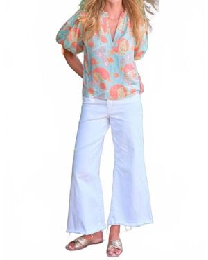 Finley Marcie Popover Nomad Jacquard Blouse - Blue