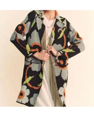 Davi & Dani Floral Button Down Cardigan - Black
