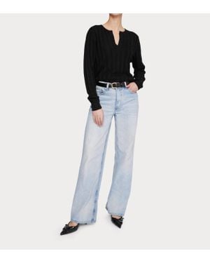 Amanda Maria Cashmere Blend Ribbed V Sweater - Blue