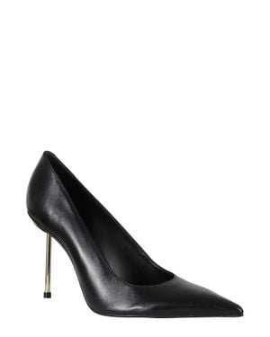SCHUTZ SHOES Metallic Heel Pointed-Toe Leather Pumps - Black