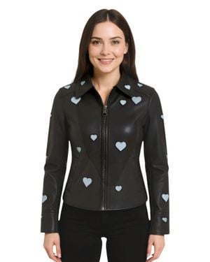 Infinity Leather Leather Hearts Biker Jacket - Black