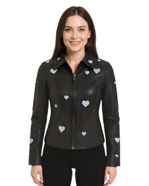 Infinity Leather Leather Hearts Biker Jacket - Black
