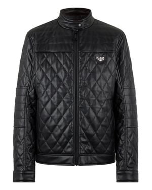 Philipp Plein Eco Leather Padded Jacket - Black