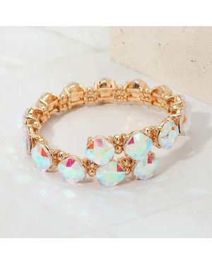 Fashnzfab Square Stone Cluster Link Adjustable Evening Bracelet - Metallic