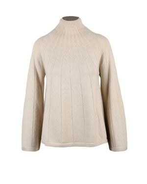 MM by Max Mara Flared Knit Top With High Neck And Ribbed Texture - Natural