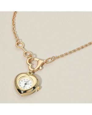 Fashnzfab Heart Watch Pendant Necklace - Metallic