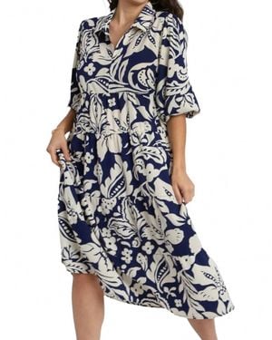 Umgee Two Tone Floral Print Midi Dress - White