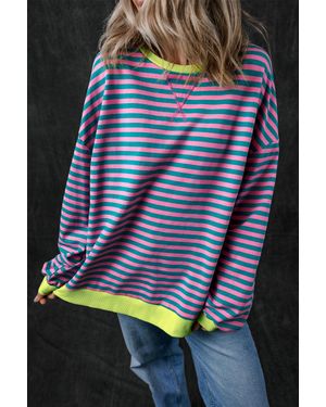 TRUEDAMES Stripe Oversized Contrast Trim Pullover Sweatshirt - Yellow
