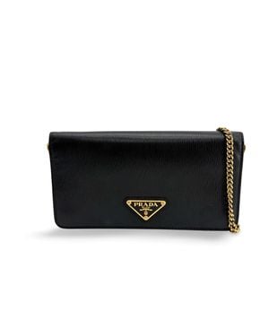 Prada Vitello Move Triangle Logo Chain Shoulder Bag - Black