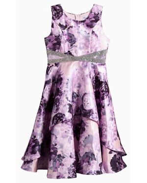 Love Girl's Rhinestone X-Waist Floral Dress - Purple