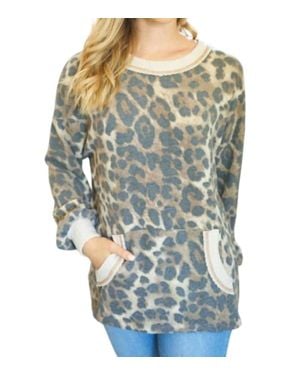 White Birch Leopard & Waffle Trim Tunic - Blue