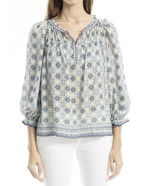 Max Studio V-Neck Puff Sleeve Top - Gray