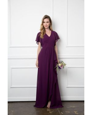 TRUEDAMES Long Formal Ruffle Sleeve Chiffon Evening Dress - Purple