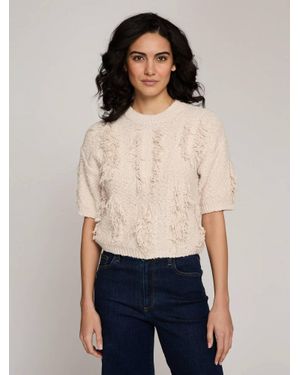 Autumn Cashmere Short Sleeve Fringe Crewneck Sweater - White