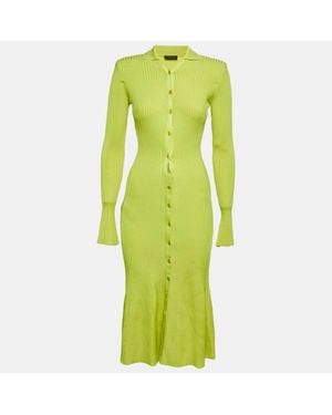 David Koma Neon Rib Knit Midi Cut-Out Midi Dress - Green