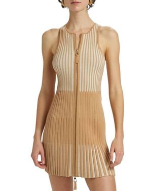 Toccin Lex Ribbed Zip Front Minidress - Natural
